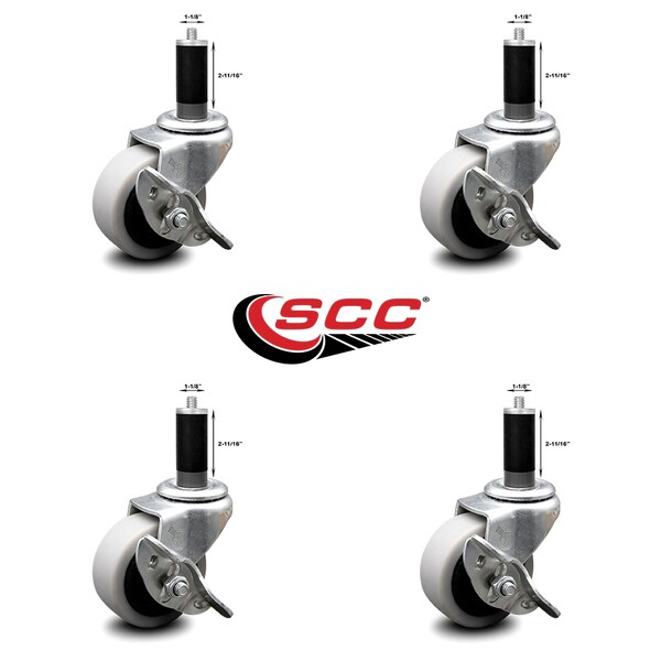 Service Caster 2 Inch Thermoplastic Wheel 1-1/8 Inch Expanding Stem Caster with Brakes, 4PK SCC-EX05S210-TPRS-SLB-118-4 - main